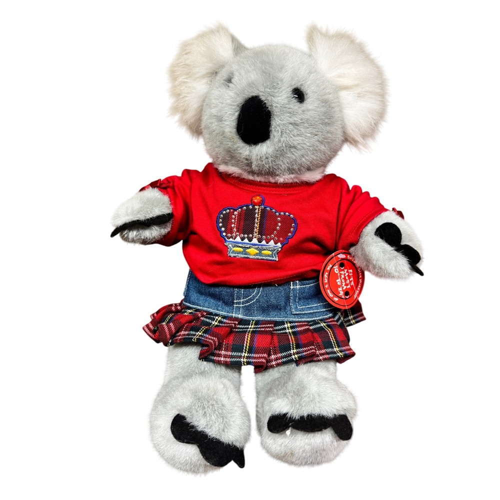 Build A Bear‎ Workshop Koala Plush with Crown Red Shirt Denim Plaid Skirt